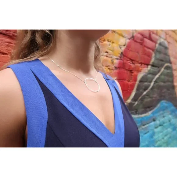 Anthropologie Elevenses Jumpsuit 10 Beca Blue Colorblock Wide Leg Copped Cut Out - Picture 15 of 15